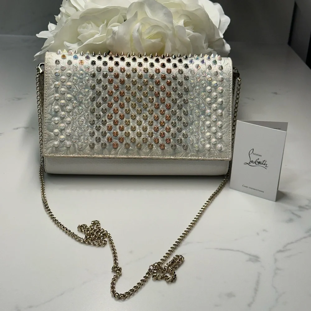 Christian Louboutin Paloma Silver and Gold Studded Clutch Shoulder Bag